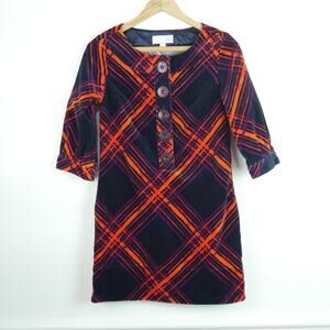 Vintage Small Mini Dress Corduroy Buttons Twee Mod Quirky 2009 Plaid Academia